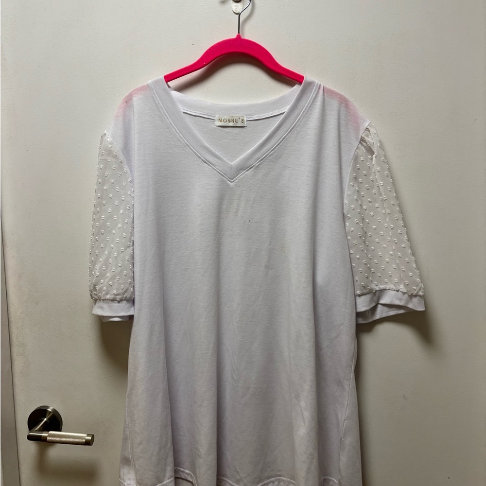 White Women's Top with Sheer Sleeves